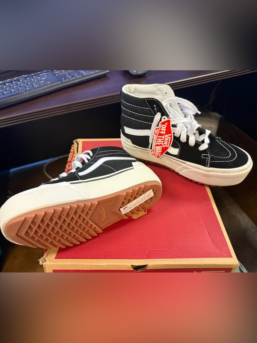 Vans Black & White Sk8-Hi Platform Sneakers with Gum Sole